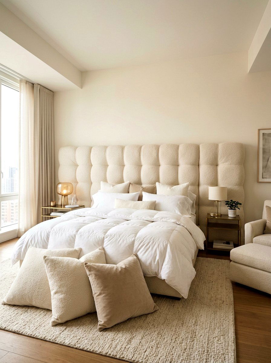Plush padded boucle headboard - 30 boucle headboard ideas