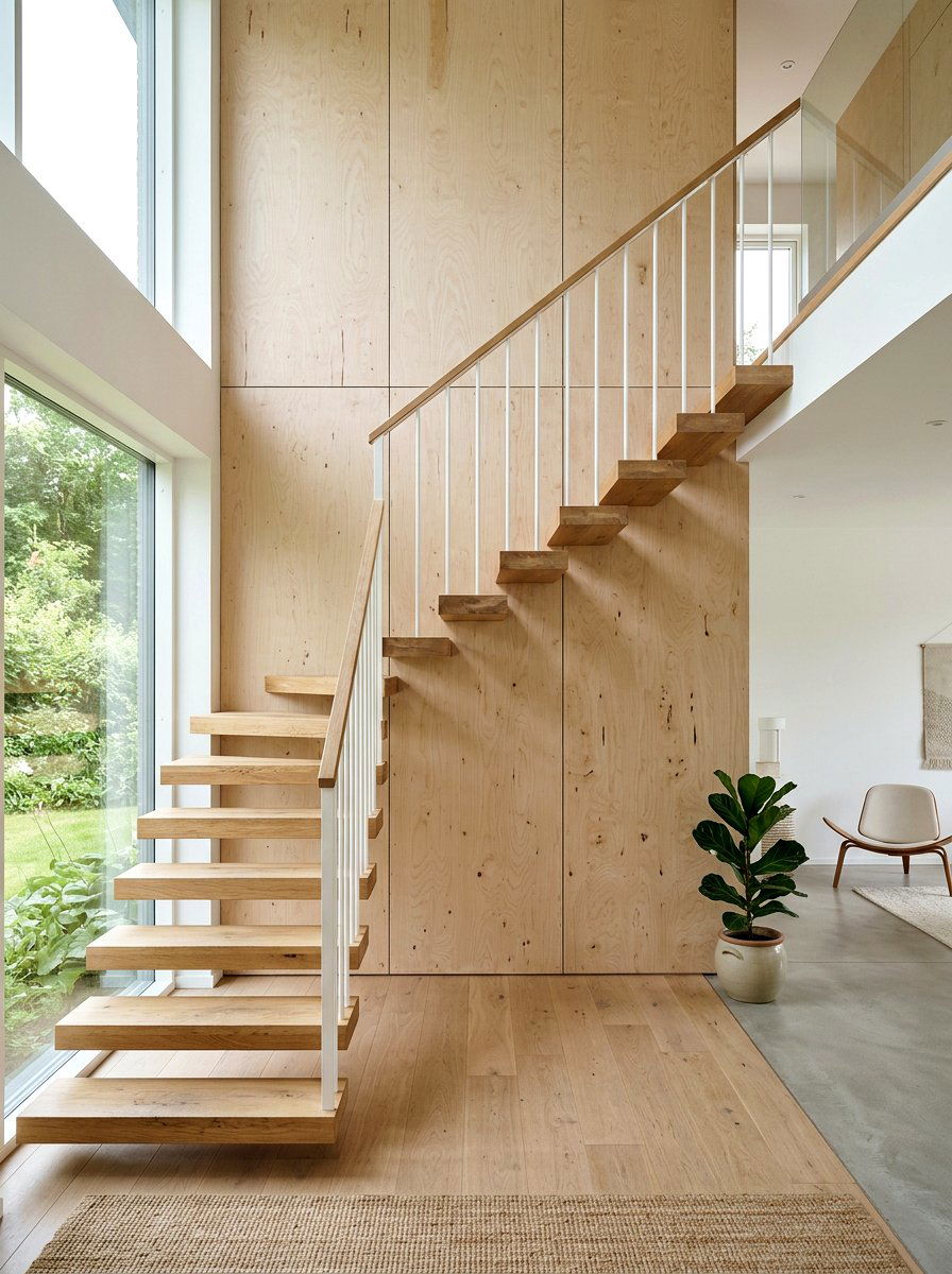 Plywood Accent Wall - 30 staircase wall panel ideas