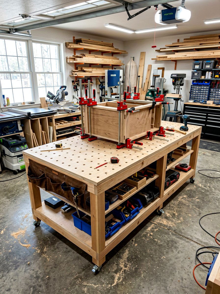 Plywood Assembly Table - 30 garage workbench ideas