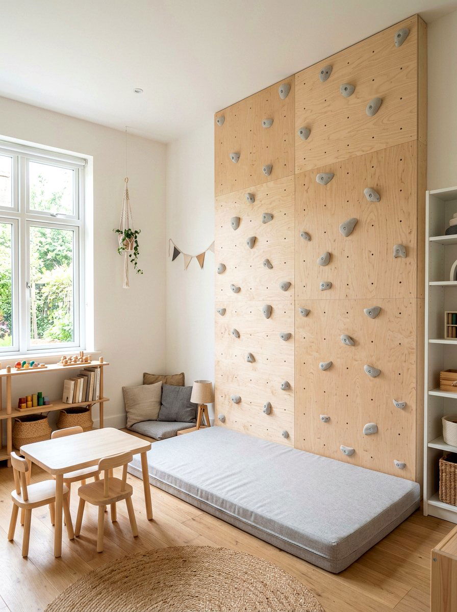 Plywood Climbing Wall - 30 climbing wall playroom ideas