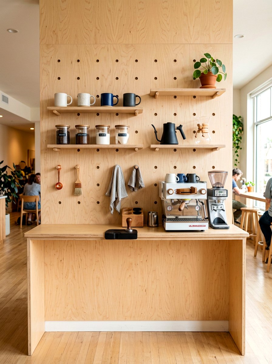 Plywood Coffee Station Wall - 30 coffee station shelf styling ideas
