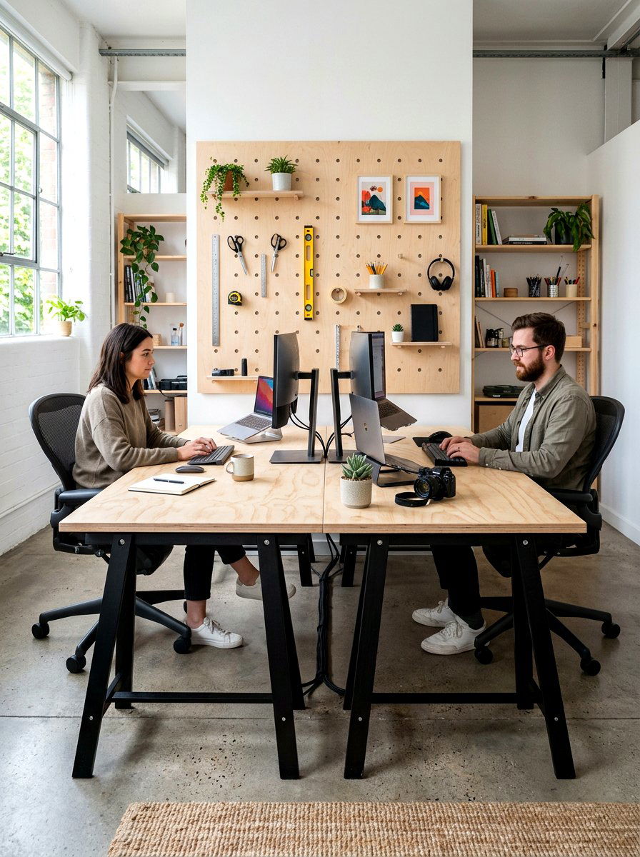Plywood DIY double desk setup - 30 double desk office ideas