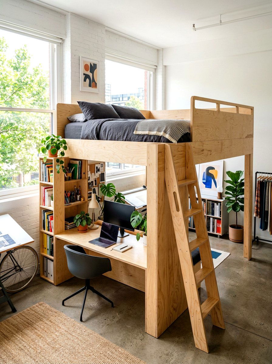Plywood Loft Bed - 30 loft bed studio apartment ideas