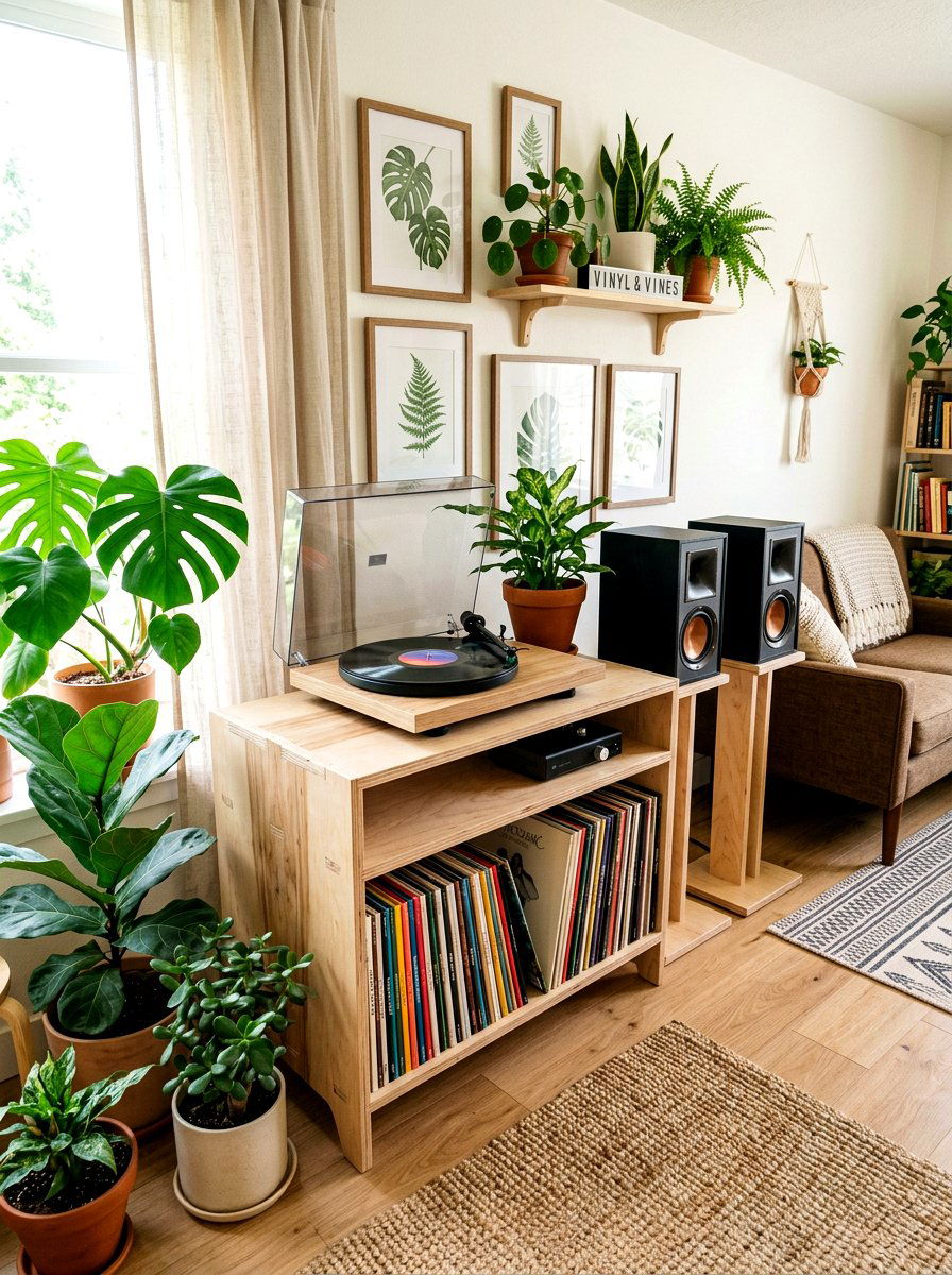 Plywood Record Player Stand - 30 record player corner ideas