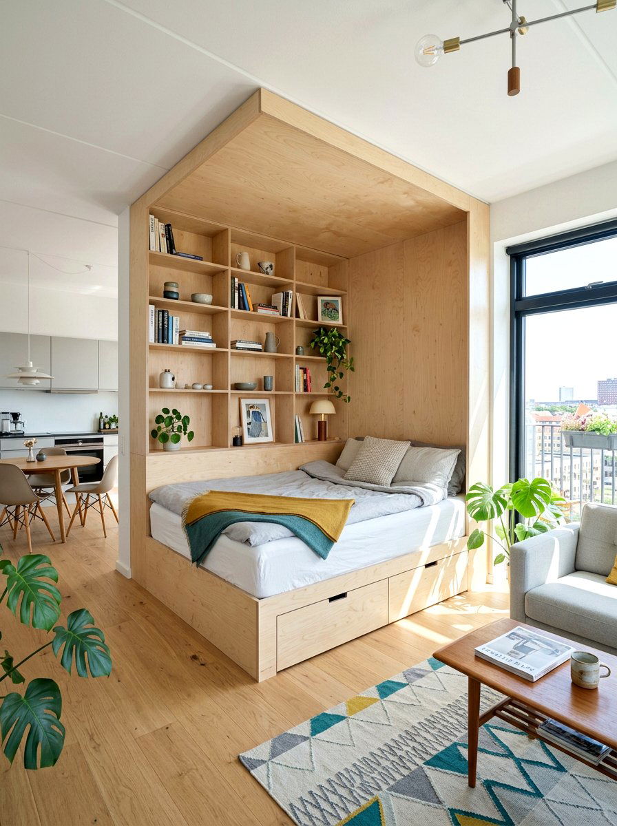 Plywood Studio Bed Nook - 30 bed nook studio ideas