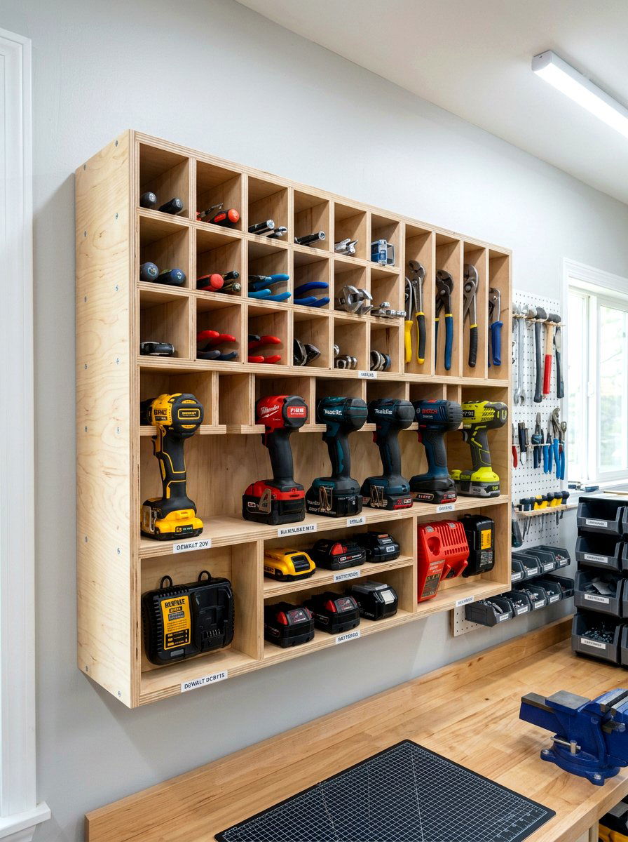 Plywood Tool Organizer - 30 power tool storage ideas