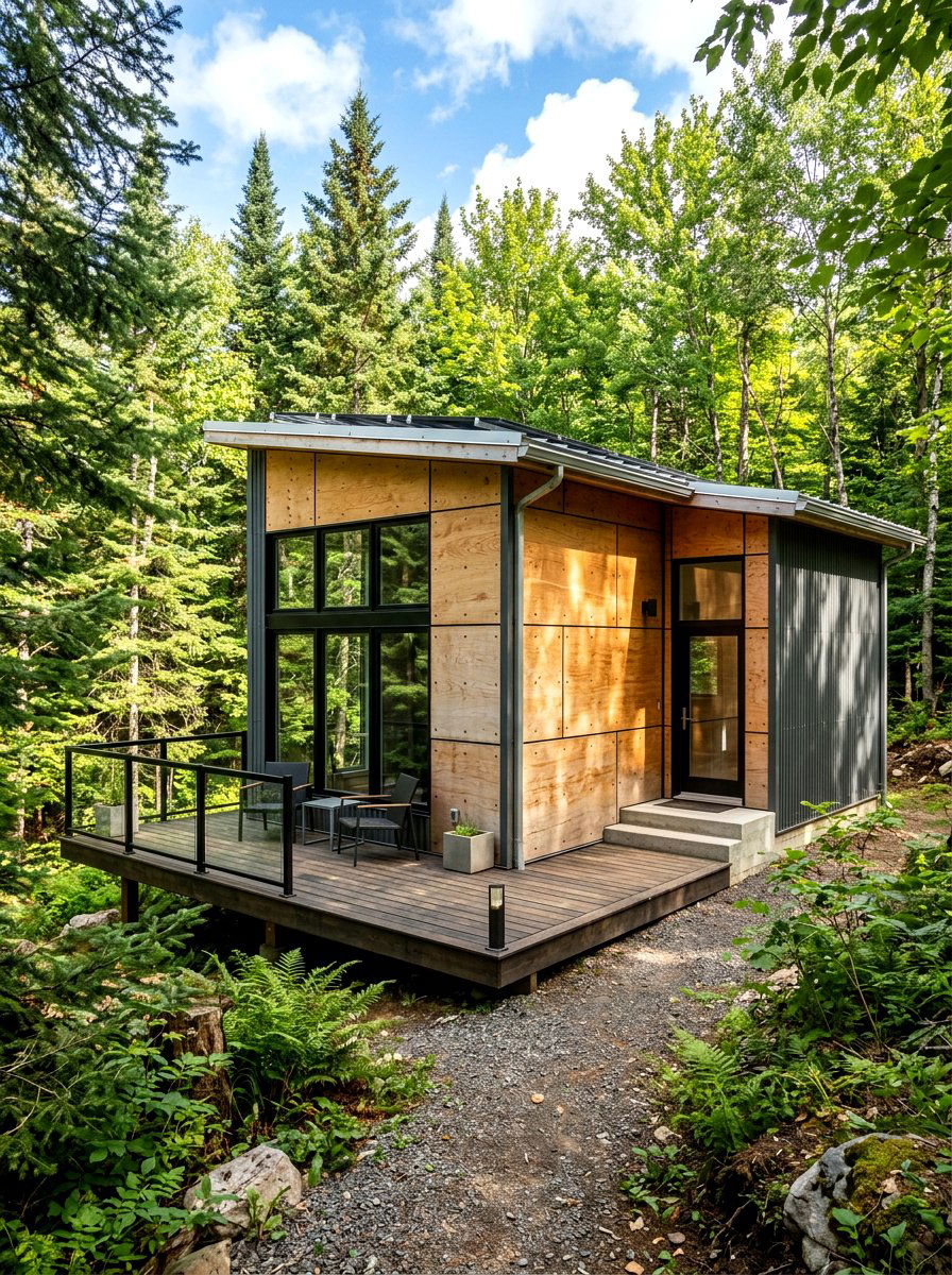 Plywood and metal siding - 30 mixed material facade ideas