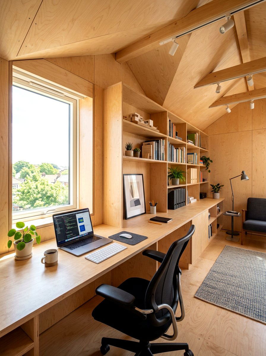 Plywood attic office - 30 attic office ideas