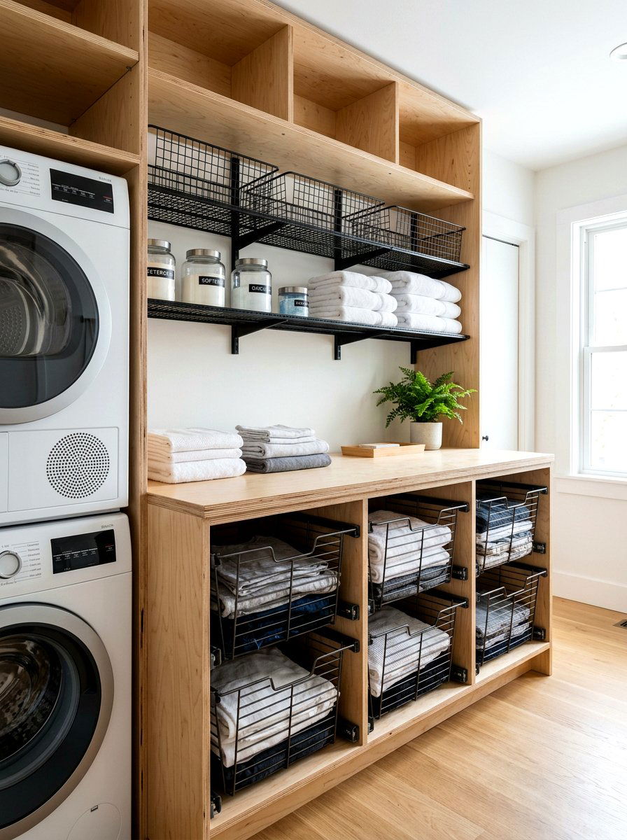 Plywood laundry folding station - 30 countertop over washer dryer ideas