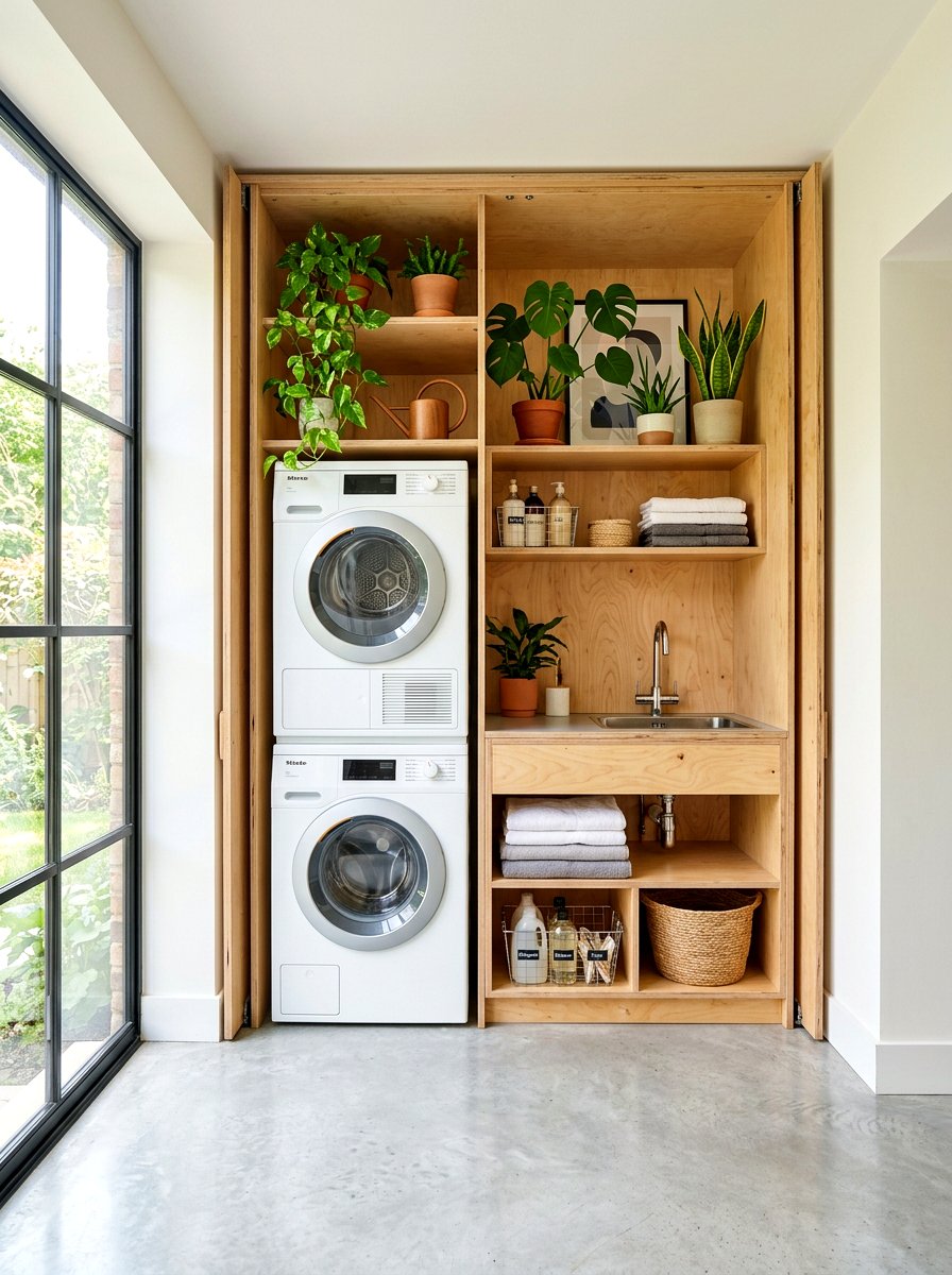 Plywood laundry nook - 30 washer dryer enclosure ideas