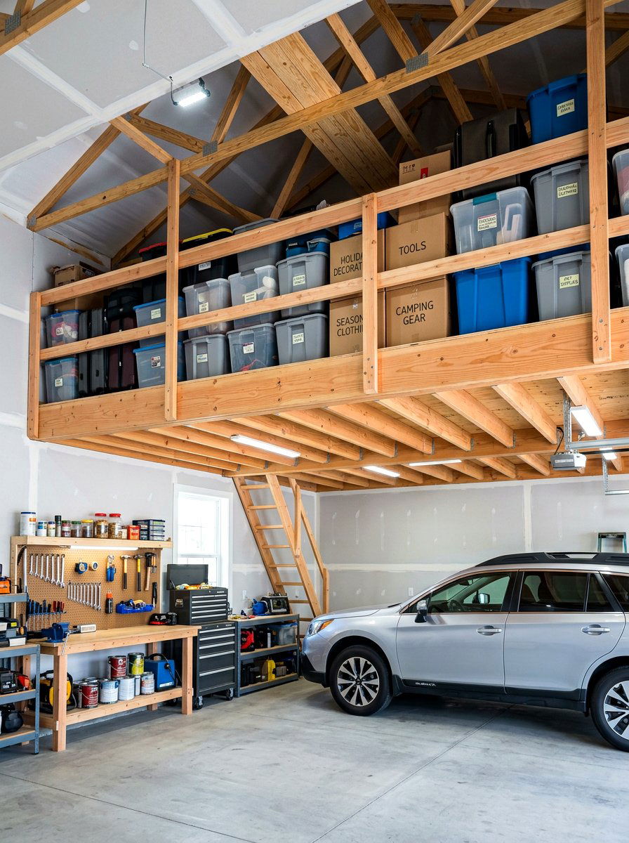 Plywood overhead storage platform - 30 garage ceiling storage ideas