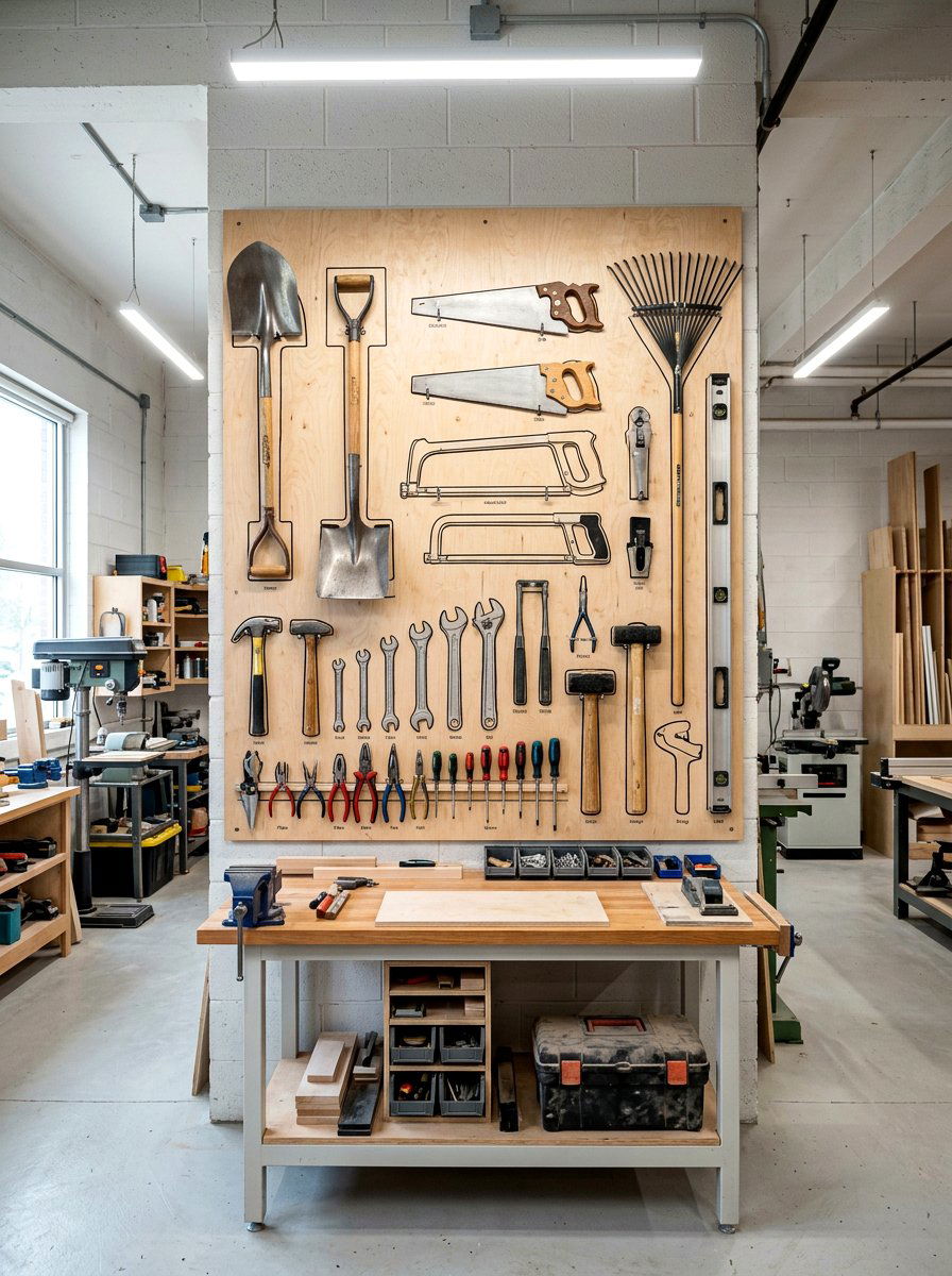 Plywood tool mounting board - 30 garden tool wall ideas