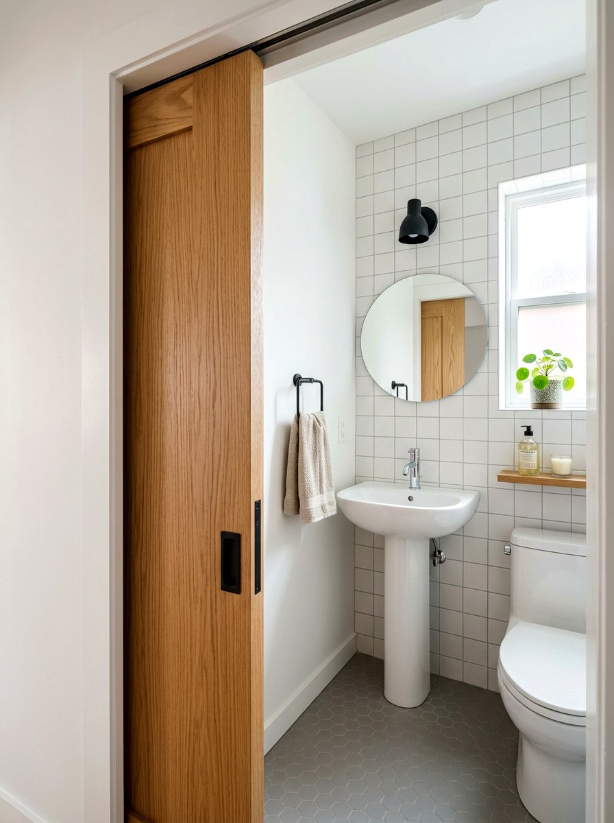 Pocket Door - 30 tiny house bathroom ideas