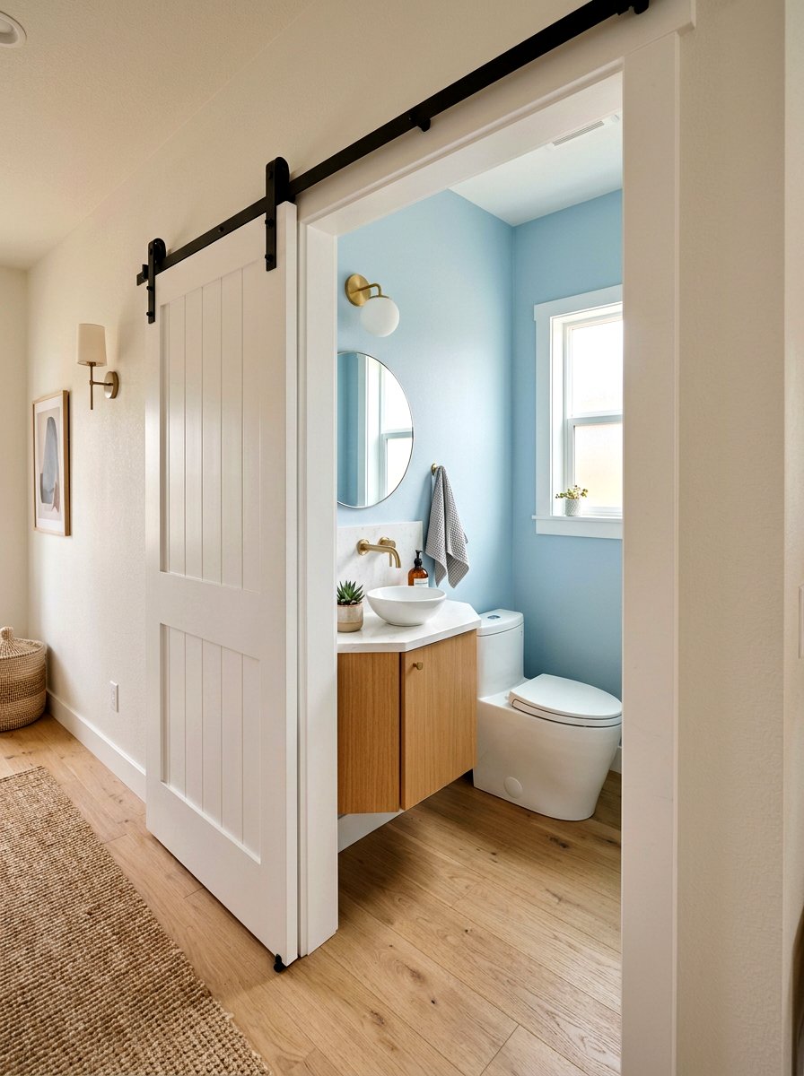 Pocket Door Bathroom - 30 tiny powder bath ideas
