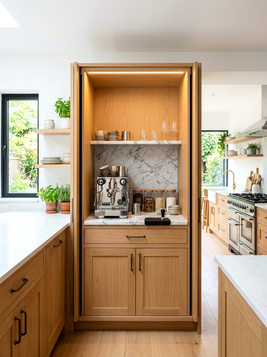 Pocket Door Breakfast Cabinet - 30 built in breakfast station ideas