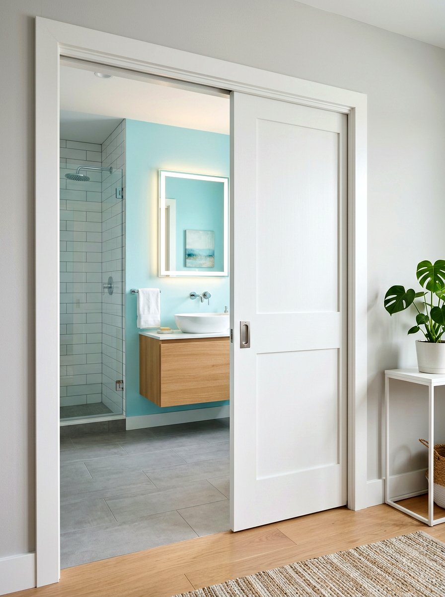 Pocket Door Entry - 30 condo bathroom ideas