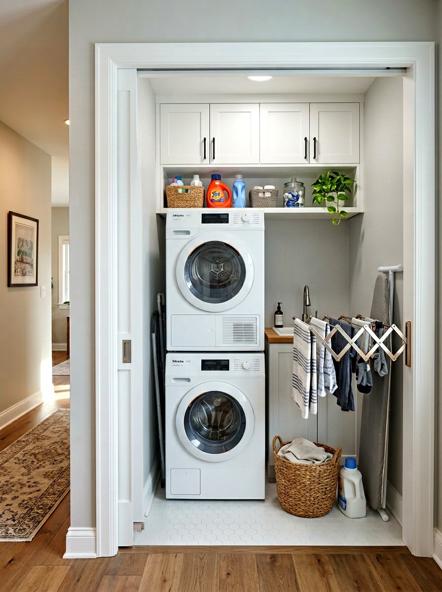 Pocket Door Laundry Closet - 30 stacked laundry closet ideas
