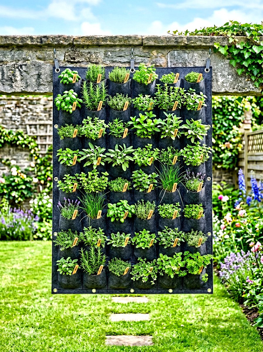 Pocket Fabric Herb Planter - 30 container herb garden ideas