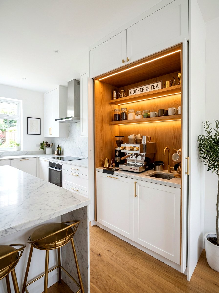 Pocket door coffee station - 30 hidden coffee pantry ideas
