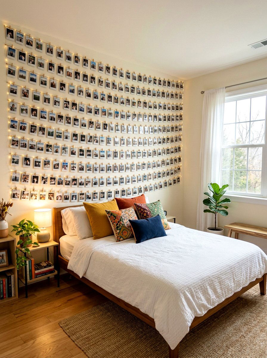 Polaroid photo wall - 30 teen hangout room ideas