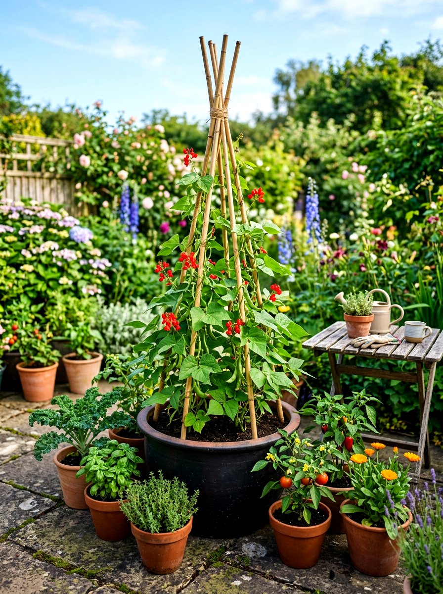 Pole Bean Teepee - 30 edible patio garden ideas
