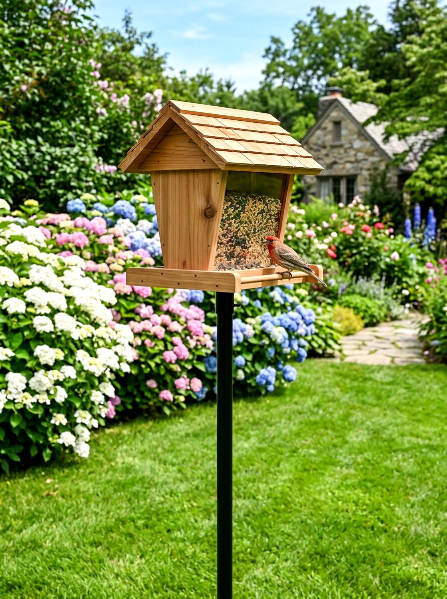 Pole mounted bird feeder - 30 bird feeder garden ideas