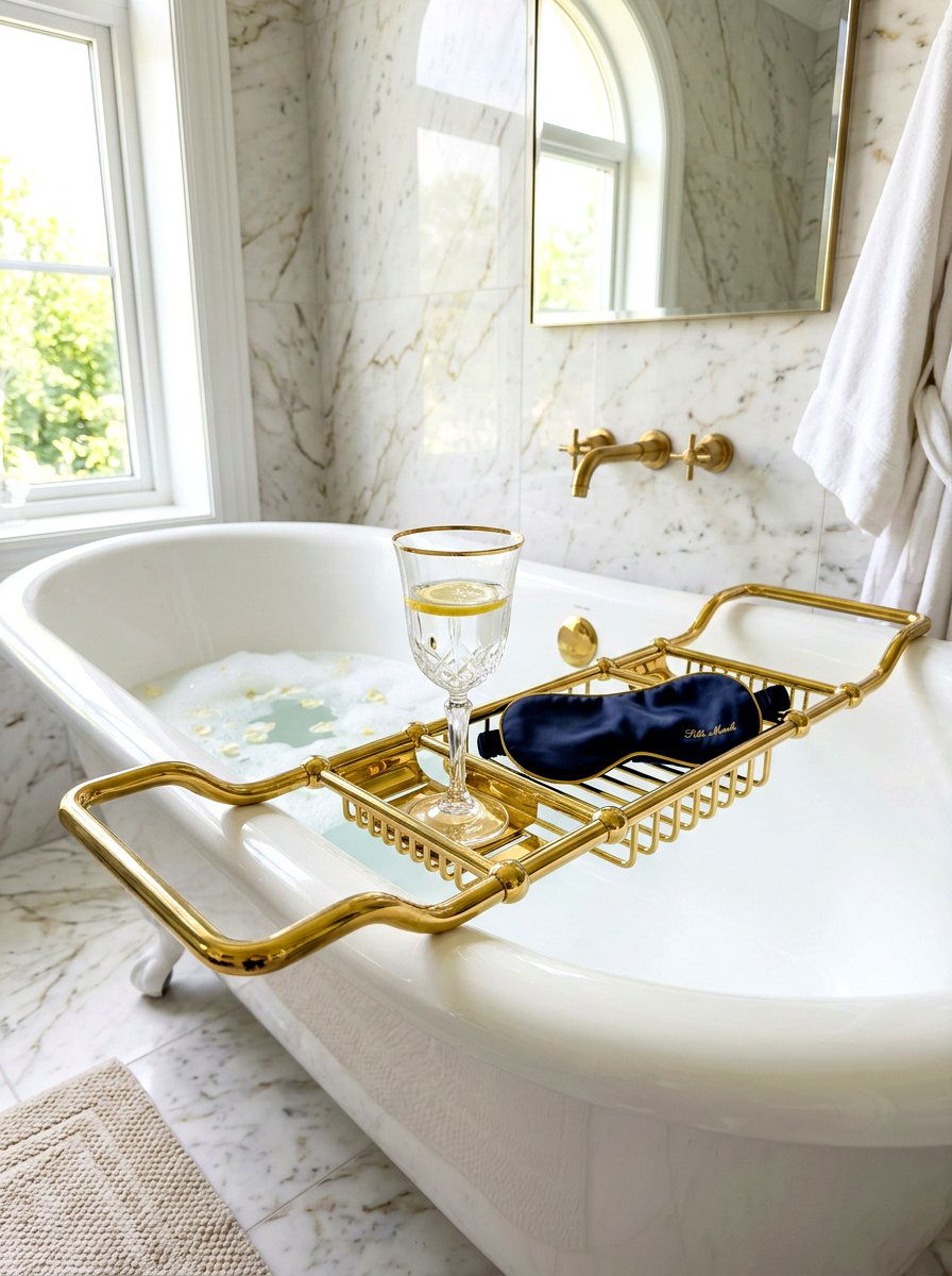 Polished Brass Bath Bridge - 30 bath tray spa ideas