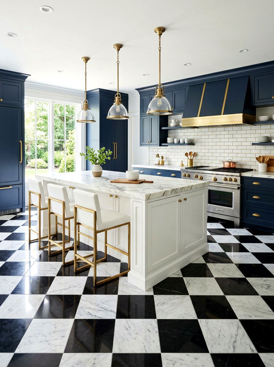 Polished Checkerboard Kitchen - 30 checkerboard floor ideas