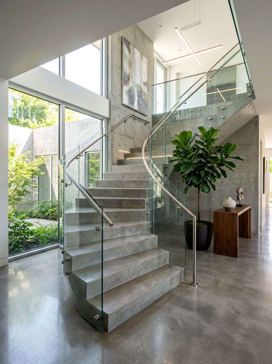 Polished Concrete Entryway Stairs - 30 elegant foyer staircase ideas
