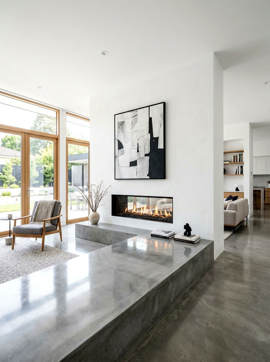 Polished Concrete Hearth - 30 fireplace hearth ideas