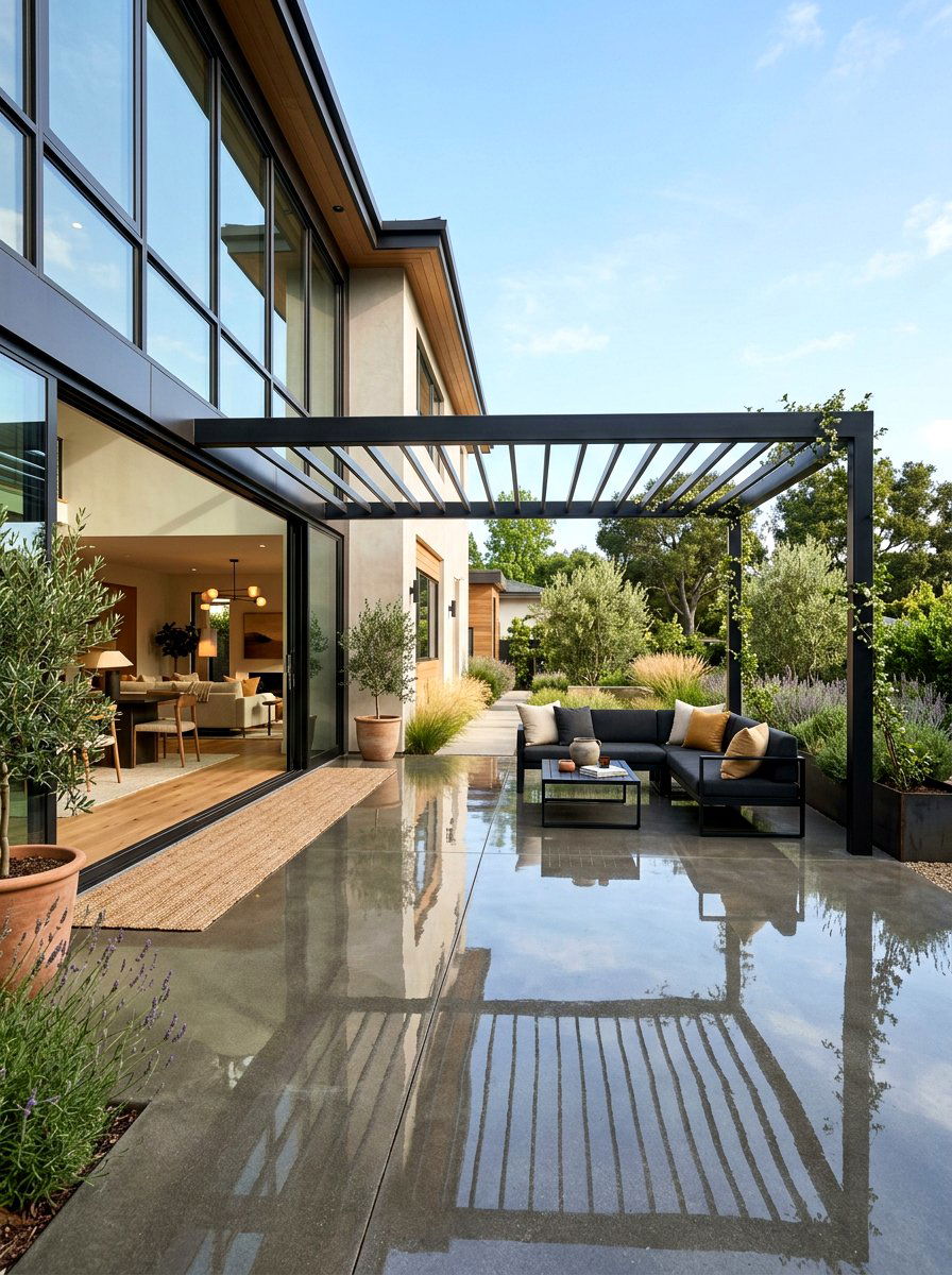 Polished Concrete Patio - 30 no grass backyard luxury ideas