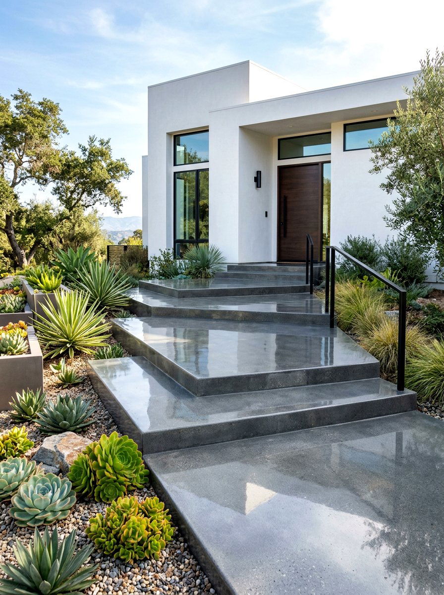 Polished Concrete Porch Stairs - 30 porch step ideas