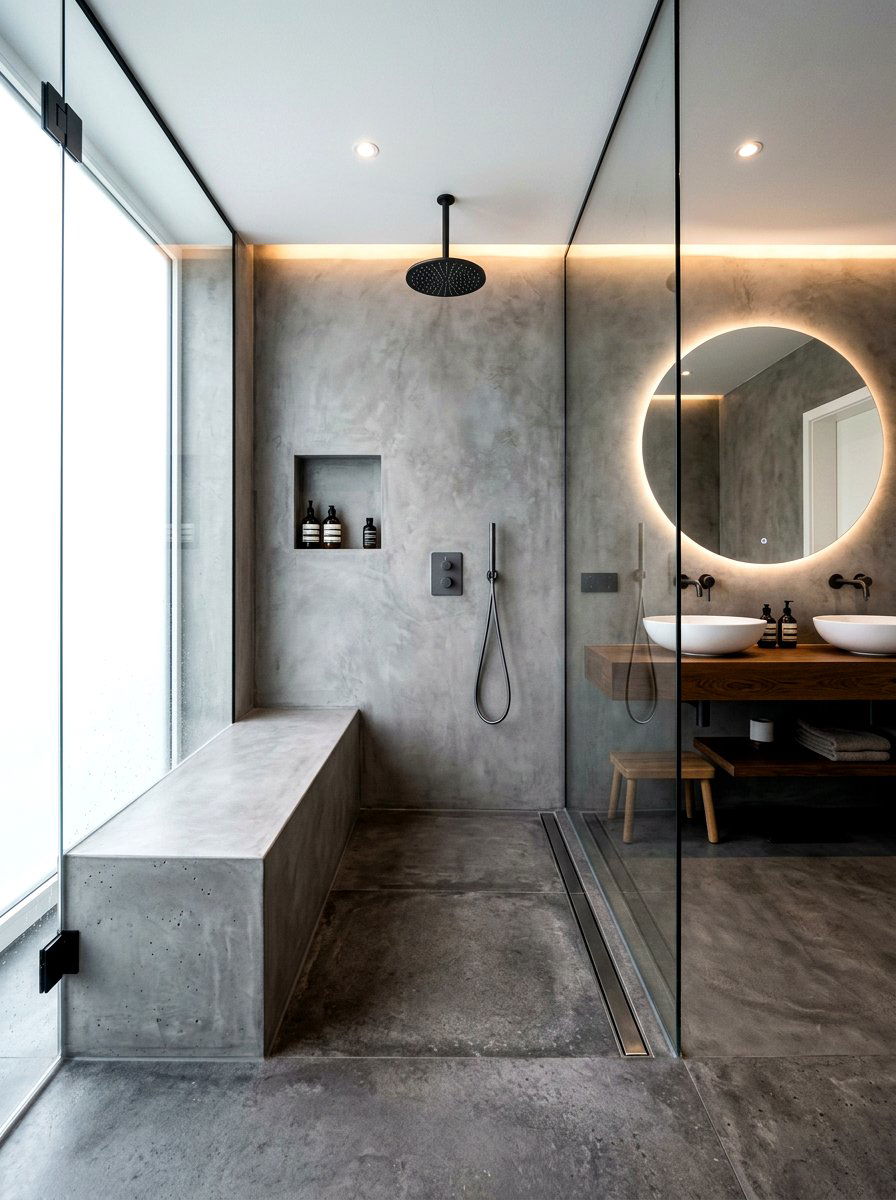 Polished Concrete Shower Bench - 30 shower bench styling ideas