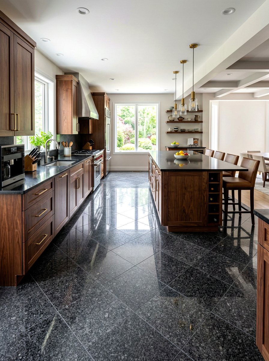 Polished Granite Diagonal Tile - 30 diagonal tile kitchen floor ideas
