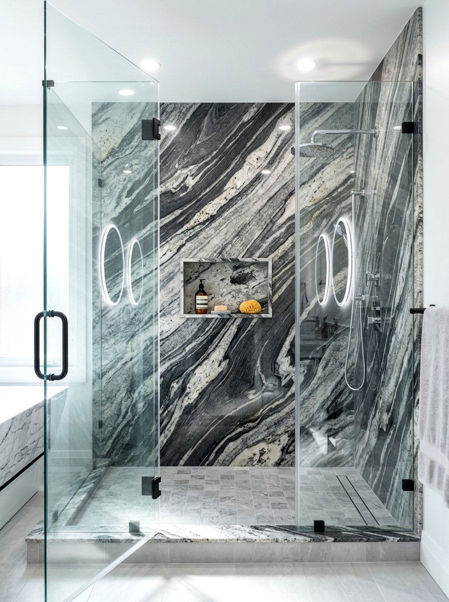 Polished Granite Shower - 30 stone slab shower wall ideas