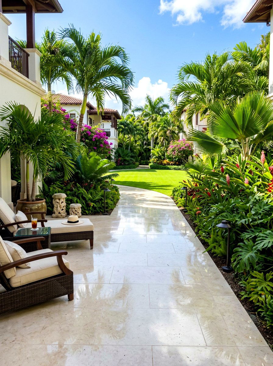 Polished Limestone Walkway - 30 stepping stone backyard path ideas