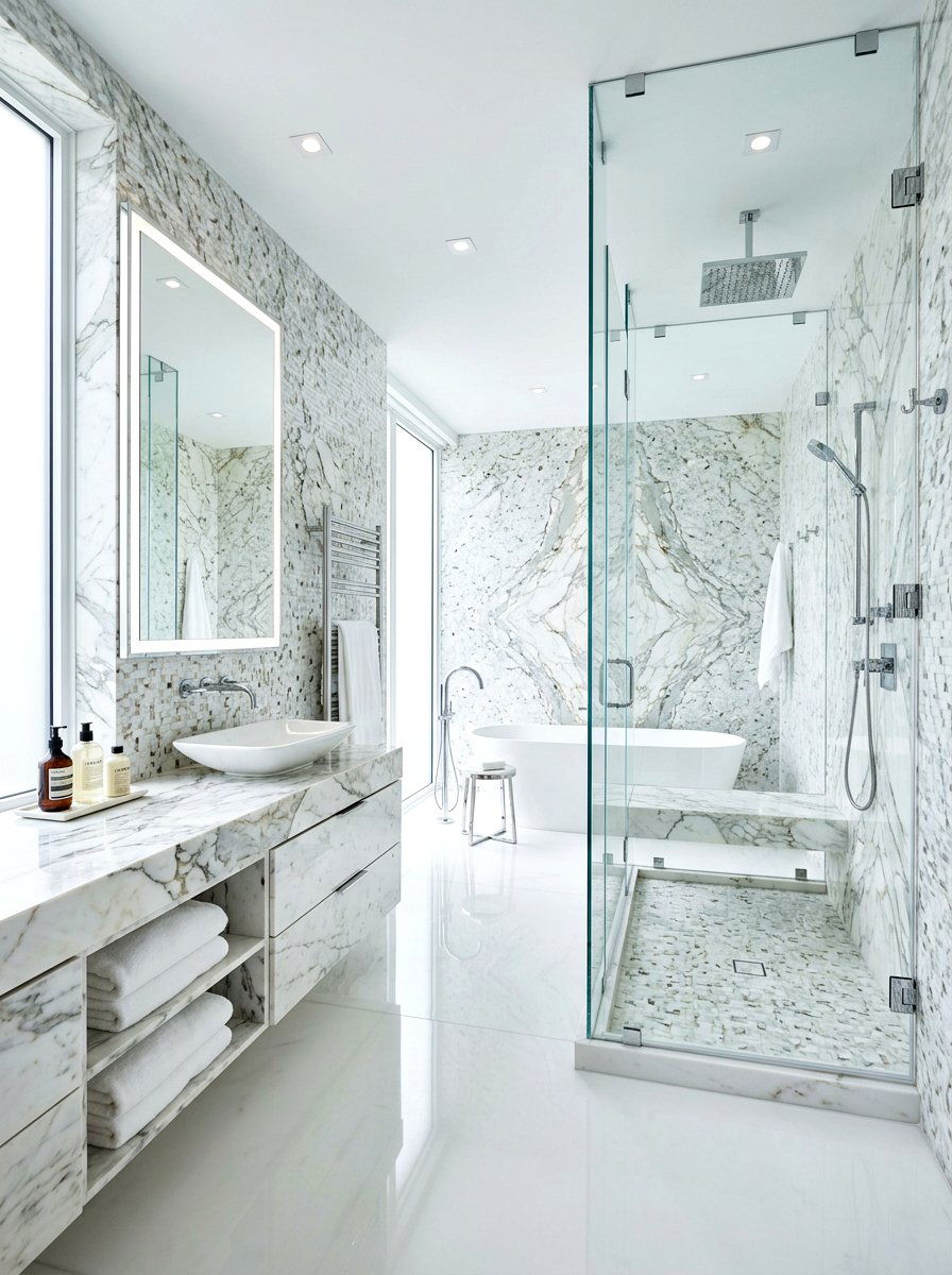 Polished Marble Tile - 30 mosaic marble bathroom ideas