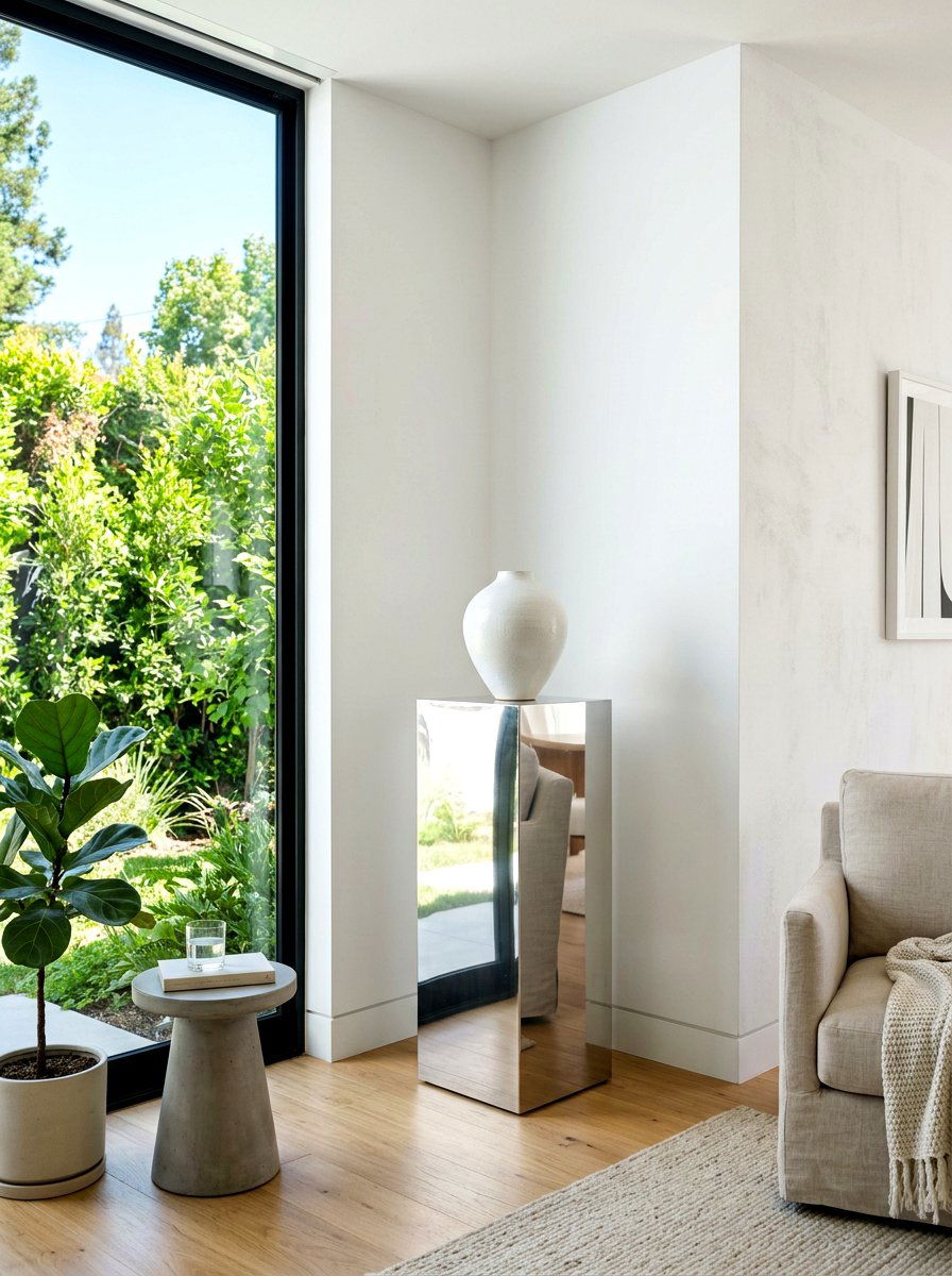 Polished Metal Pedestal - 30 chrome aesthetic living room ideas