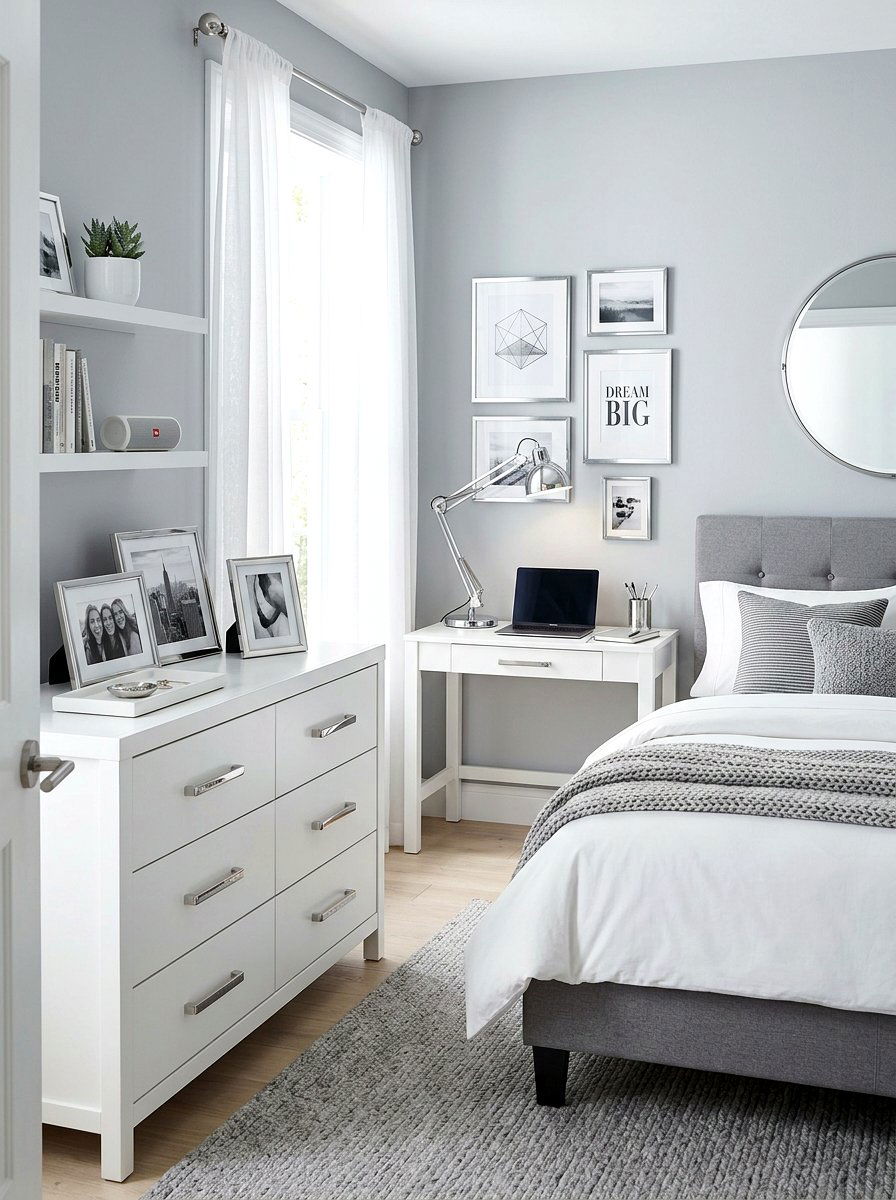 Polished Metallic Silver Accents - 30 minimalist teen room ideas