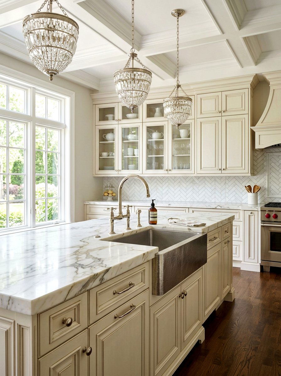 Polished Nickel Bridge Faucet Marble Countertop - 30 bridge faucet kitchen ideas