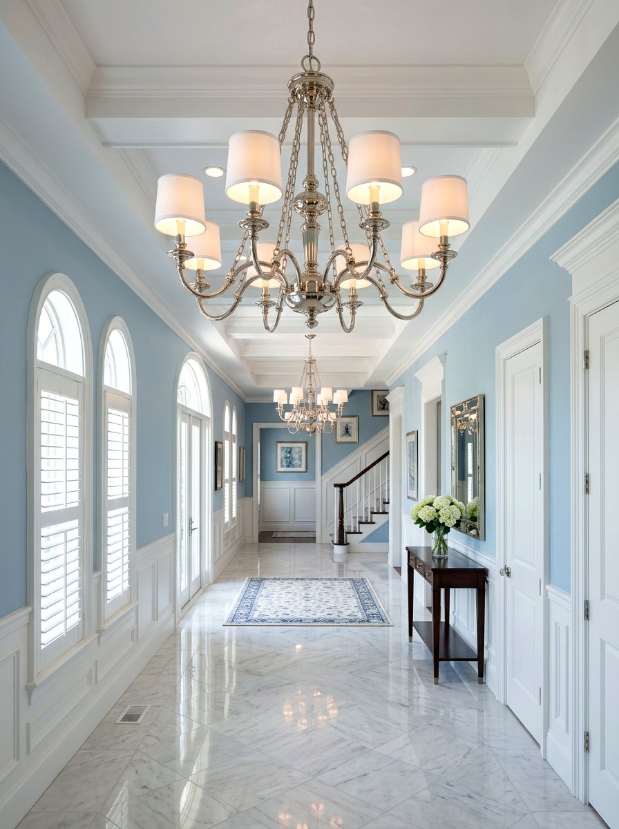 Polished Nickel Chandelier - 30 long foyer lighting ideas