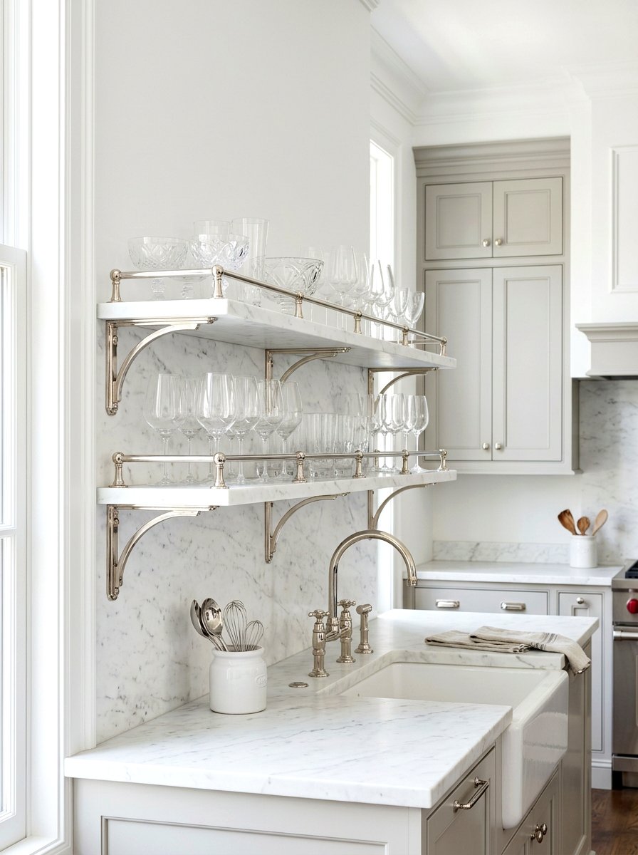 Polished Nickel Gallery Rail - 30 heritage kitchen shelf ideas