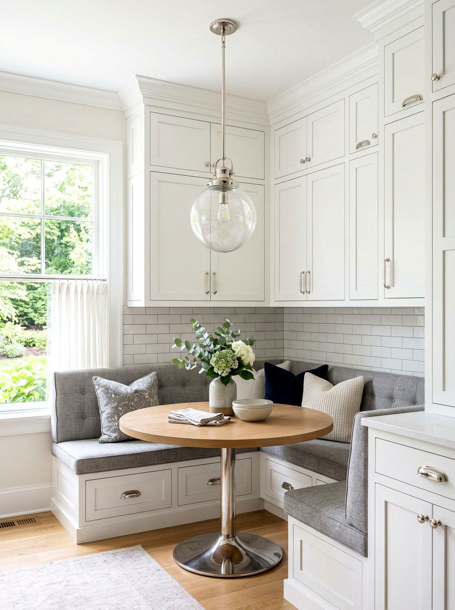 Polished Nickel Hardware Theme - 30 Nancy Meyers breakfast nook ideas