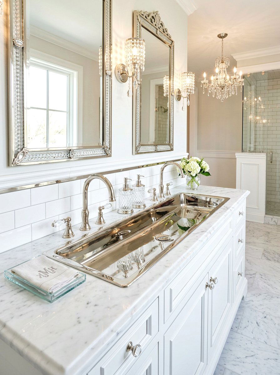 Polished Nickel Trough Sink - 30 trough sink bathroom ideas