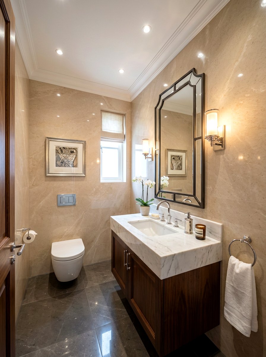 Polished Sandstone Finish - 30 sandstone powder room ideas