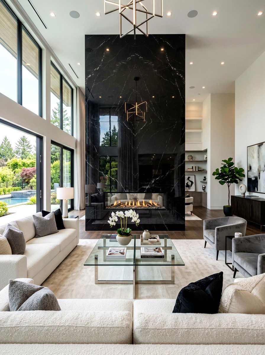 Polished Stone Fireplace - 30 high gloss decor ideas