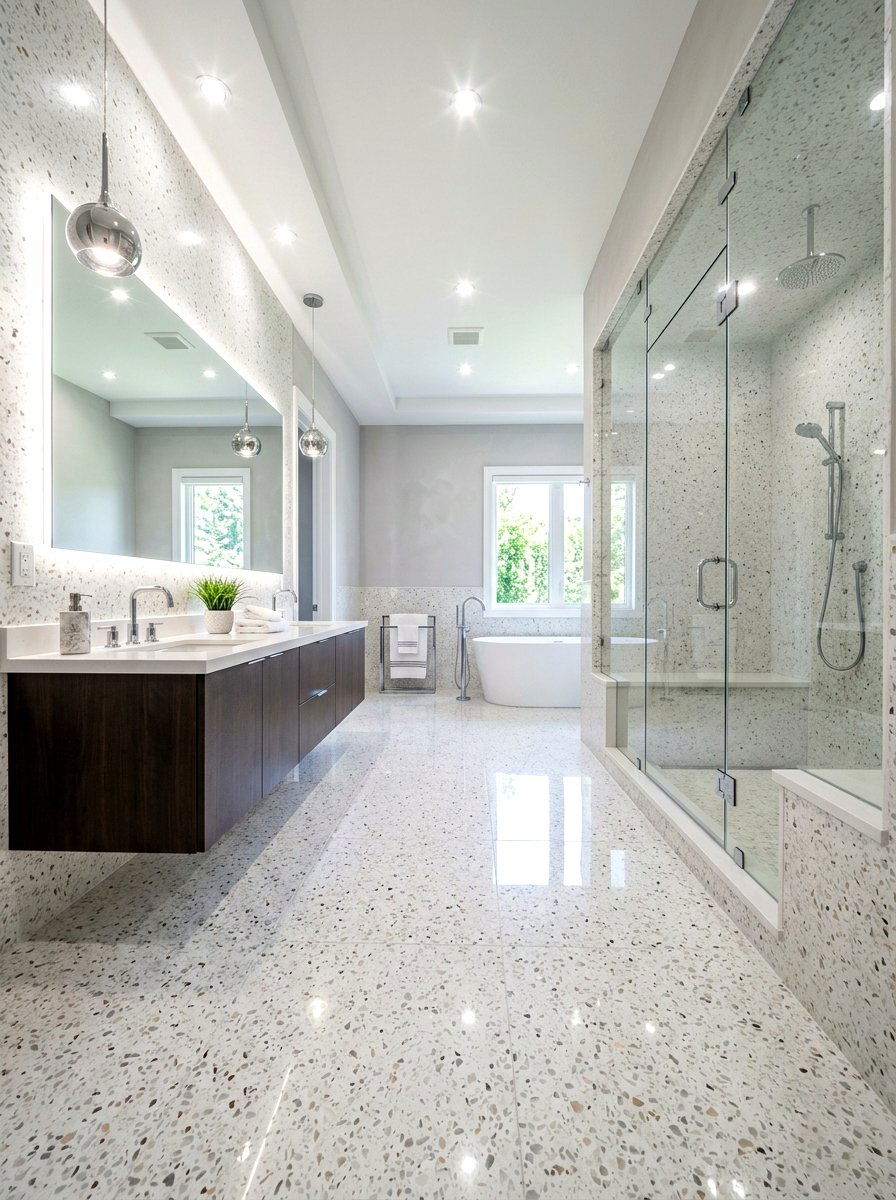 Polished Terrazzo Bathroom - 30 terrazzo floor bathroom ideas