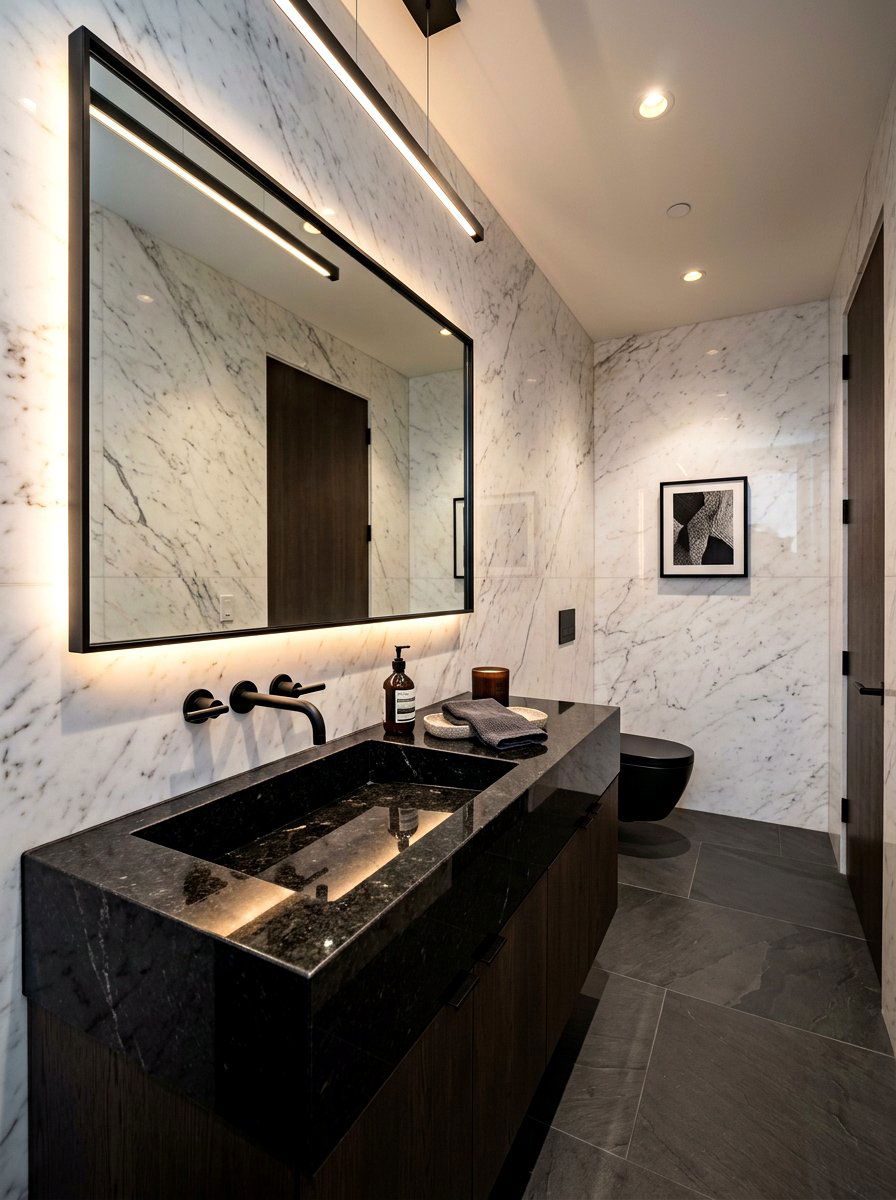 Polished black granite sink - 30 statement stone sink ideas