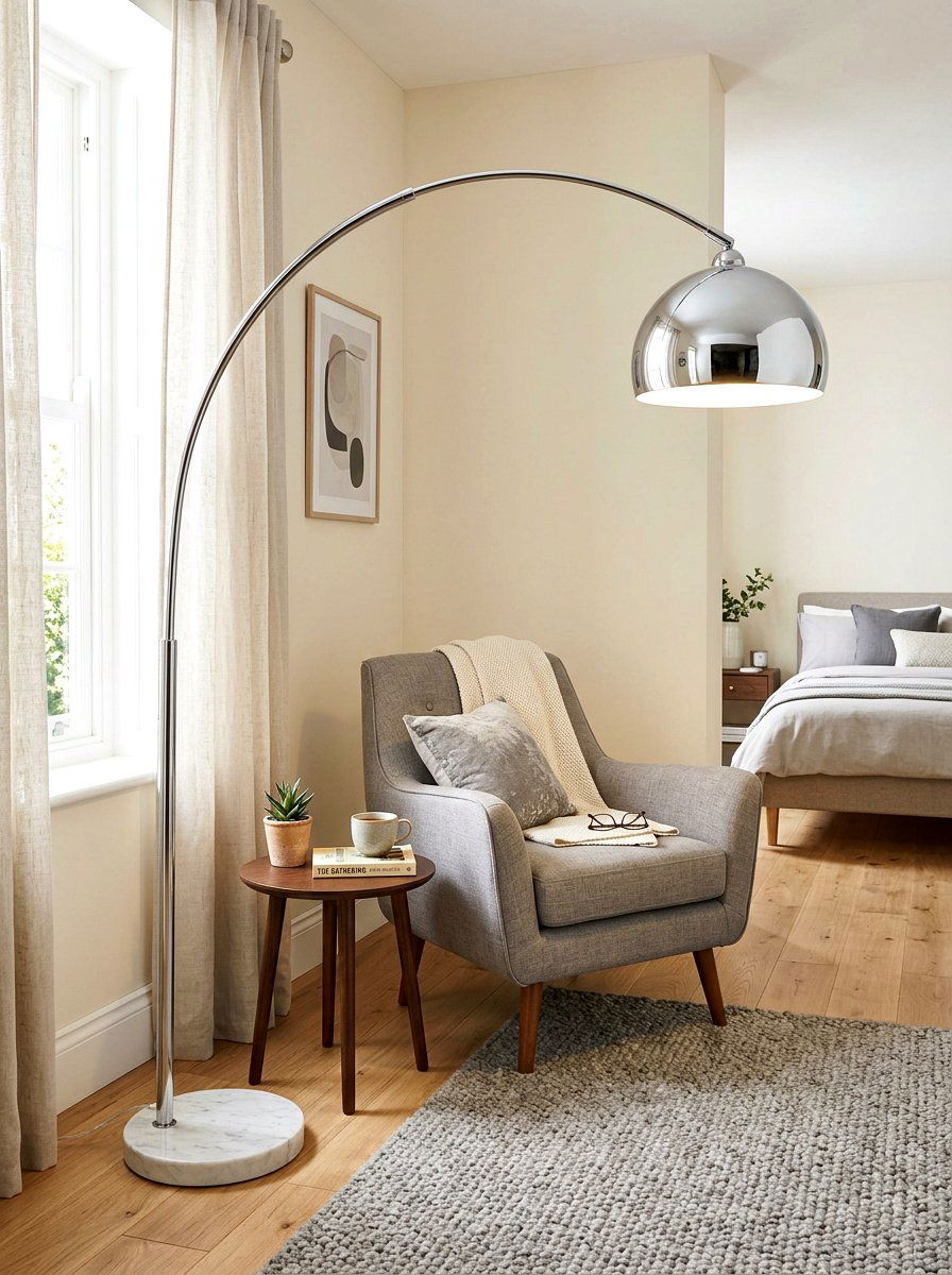 Polished chrome floor lamp - 30 silver chrome bedroom ideas