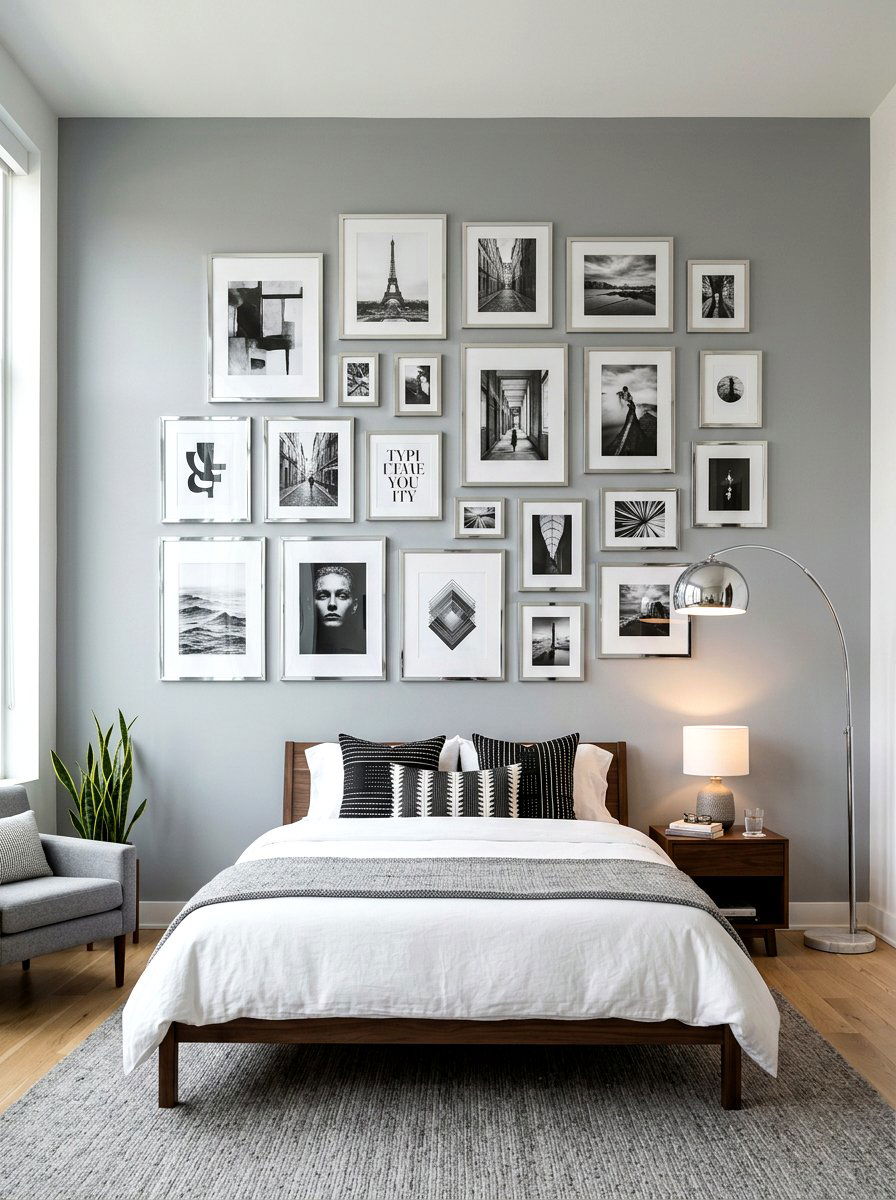 Polished chrome picture frames - 30 silver chrome bedroom ideas